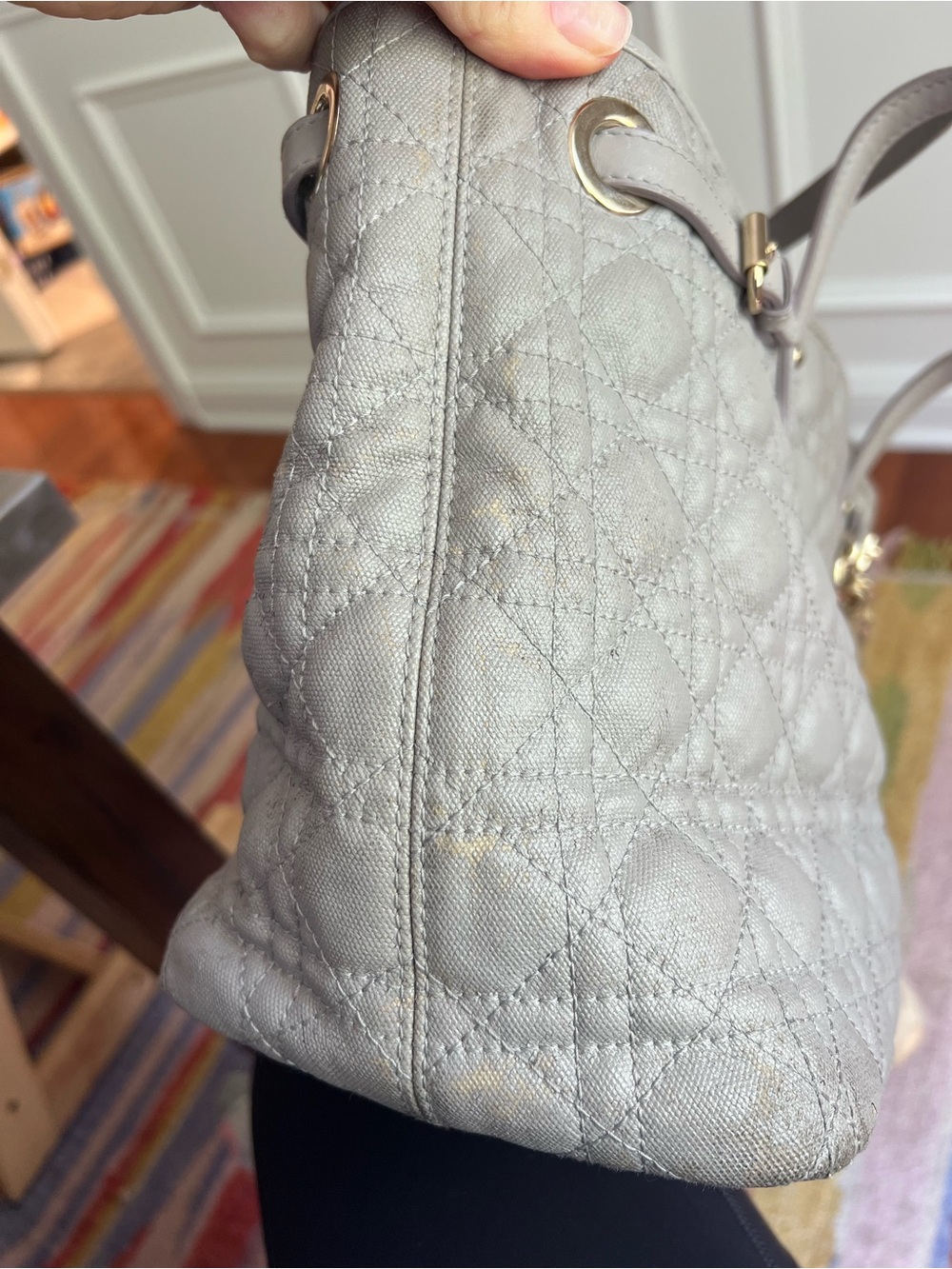 Dior Quilted Tote in Light Gray with Silver Charm - Picture 13 of 15